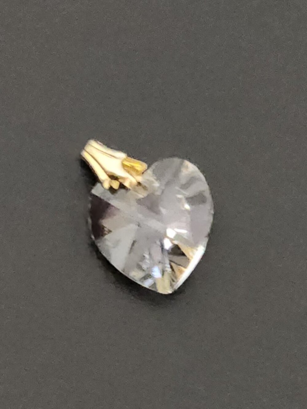 Heart Clear Crystal Pendant Charm Gold Filled Clasp 3/8” x 3/8” Vintage